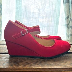 Guilty Heart Red Wedge Mary Jane Shoes